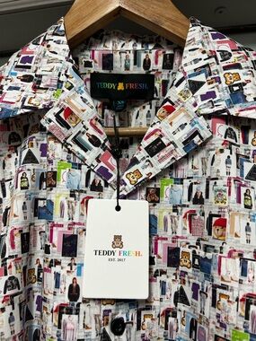 Teddy Fresh Multicolor Photo-Print Short Sleeve Button-Up Shirt